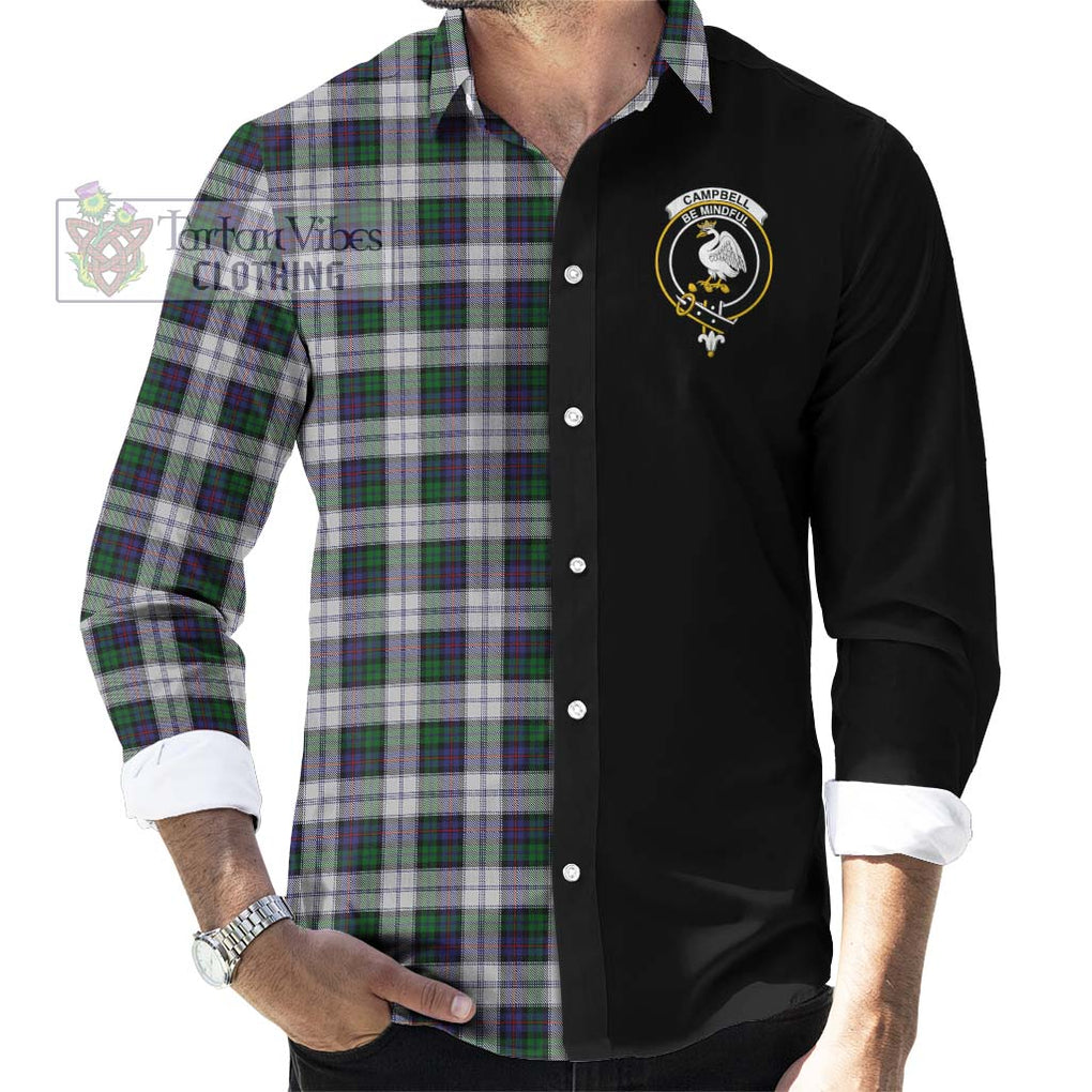 Campbell of Cawdor Dress Tartan Long Sleeve Button Shirt with Family Crest and Half Of Me Style - Tartanvibesclothing Shop