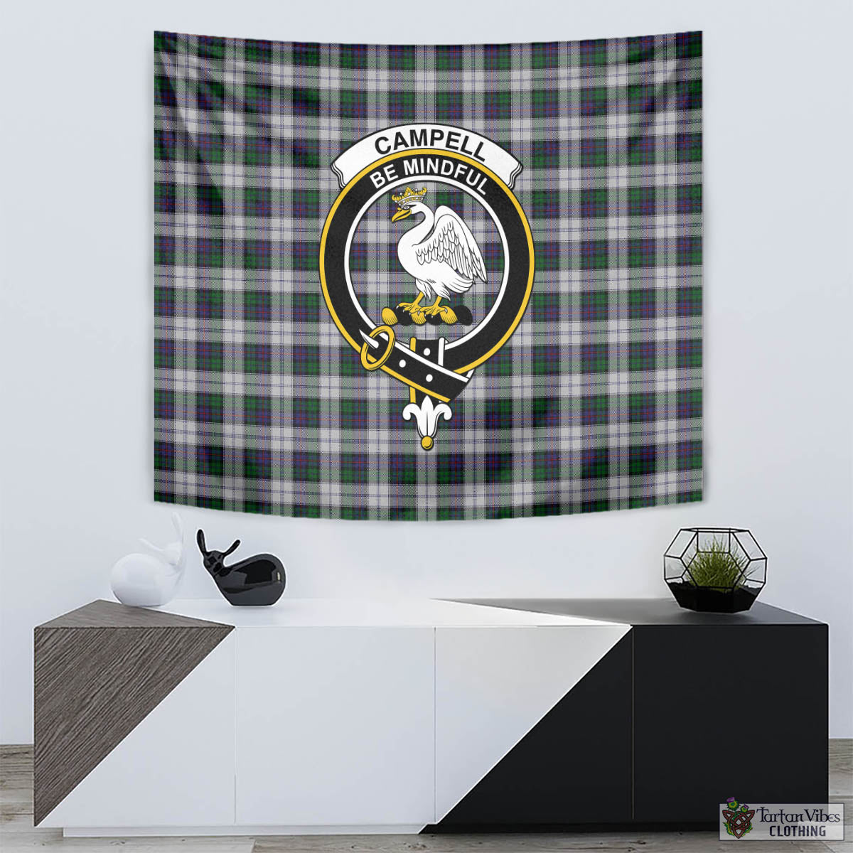 Tartan Vibes Clothing Campbell of Cawdor Dress Tartan Tapestry Wall Hanging and Home Decor for Room with Family Crest