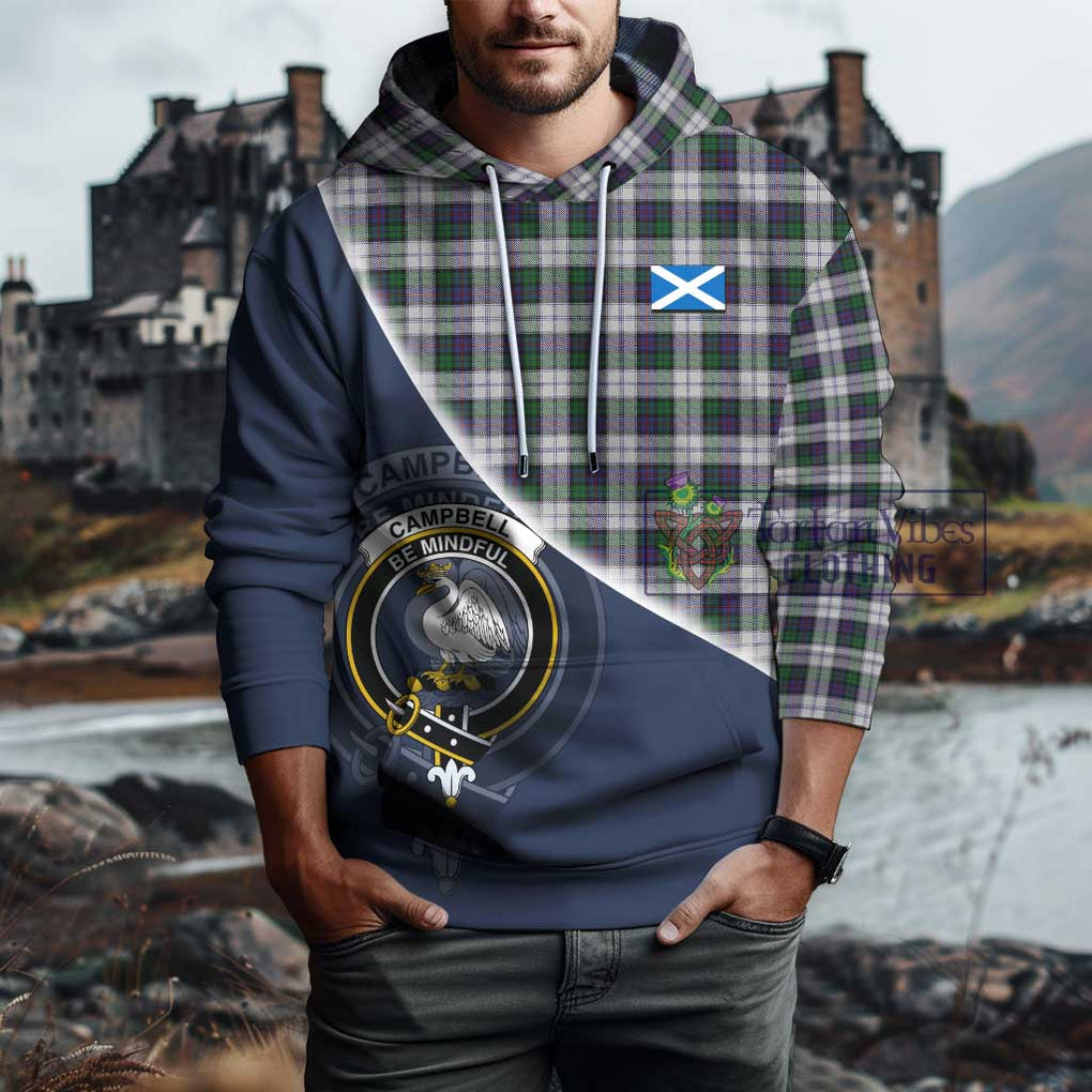 Campbell of Cawdor Dress Tartan Hoodie with Personalised National Flag and Family Crest Half Style - Tartanvibesclothing Shop