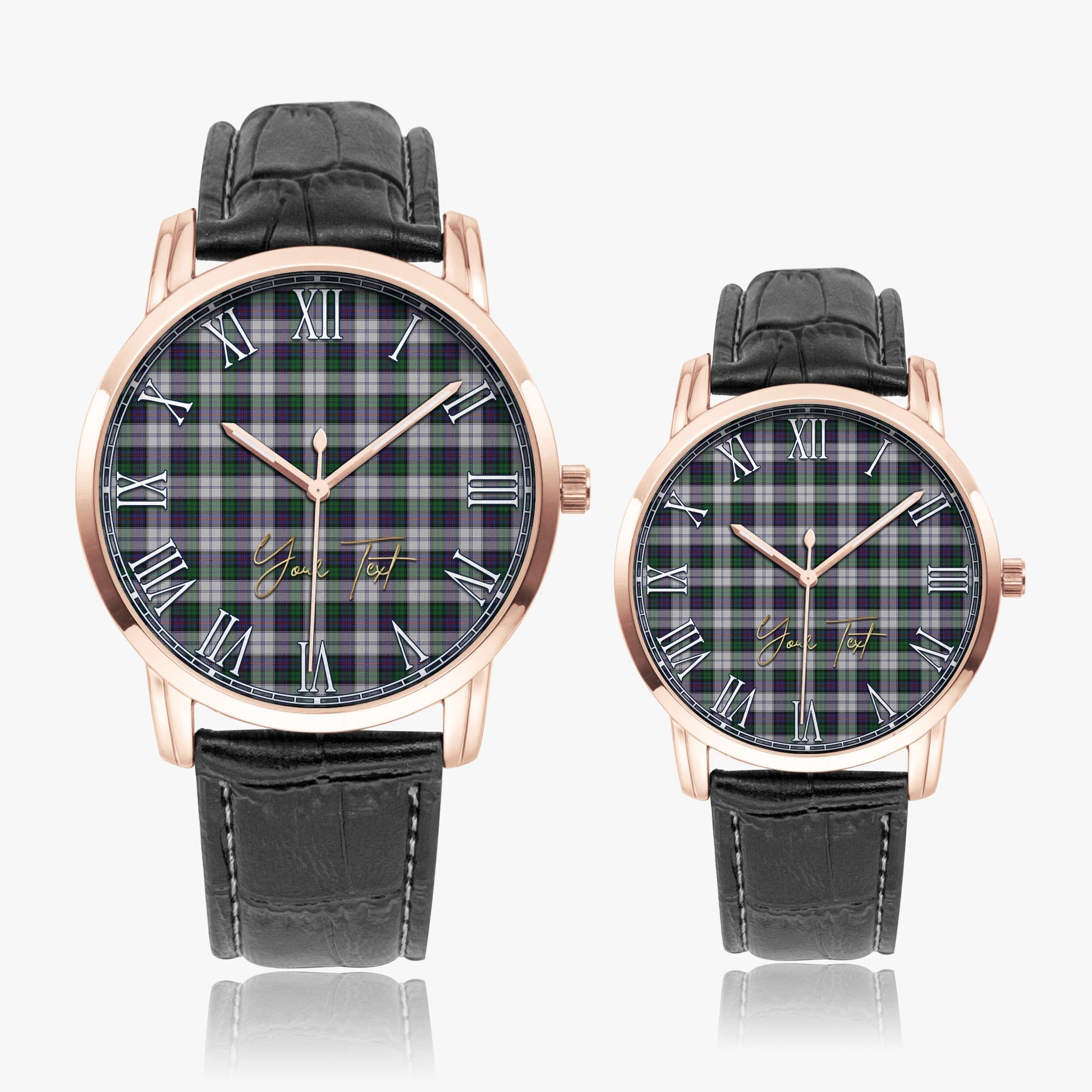 Campbell of Cawdor Dress Tartan Personalized Your Text Leather Trap Quartz Watch Wide Type Rose Gold Case With Black Leather Strap - Tartanvibesclothing