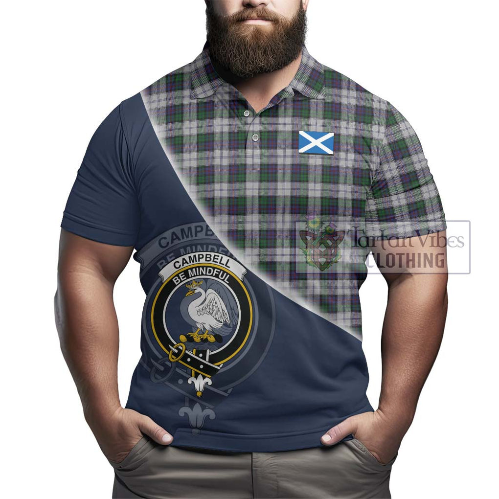 Campbell of Cawdor Dress Tartan Polo Shirt with Personalised National Flag and Family Crest Half Style - Tartanvibesclothing Shop