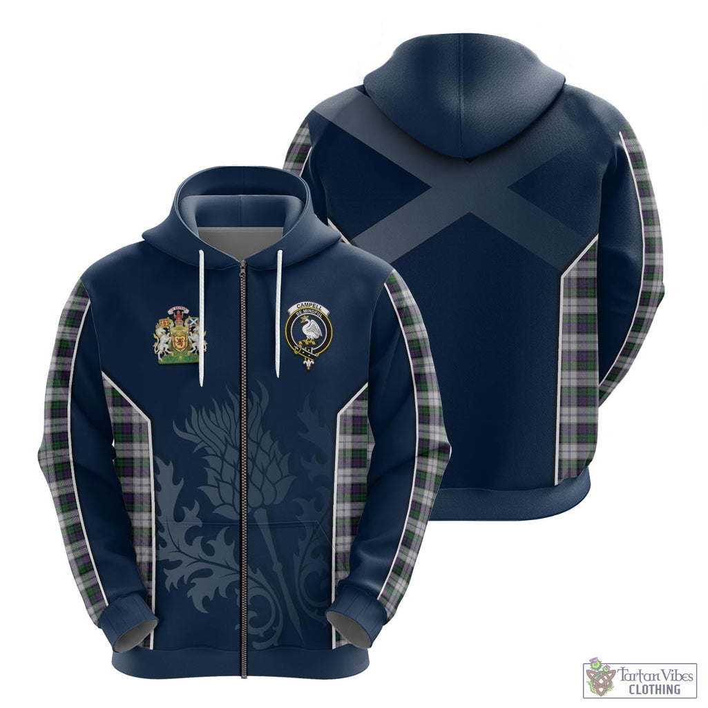 Tartan Vibes Clothing Campbell of Cawdor Dress Tartan Hoodie with Family Crest and Scottish Thistle Vibes Sport Style