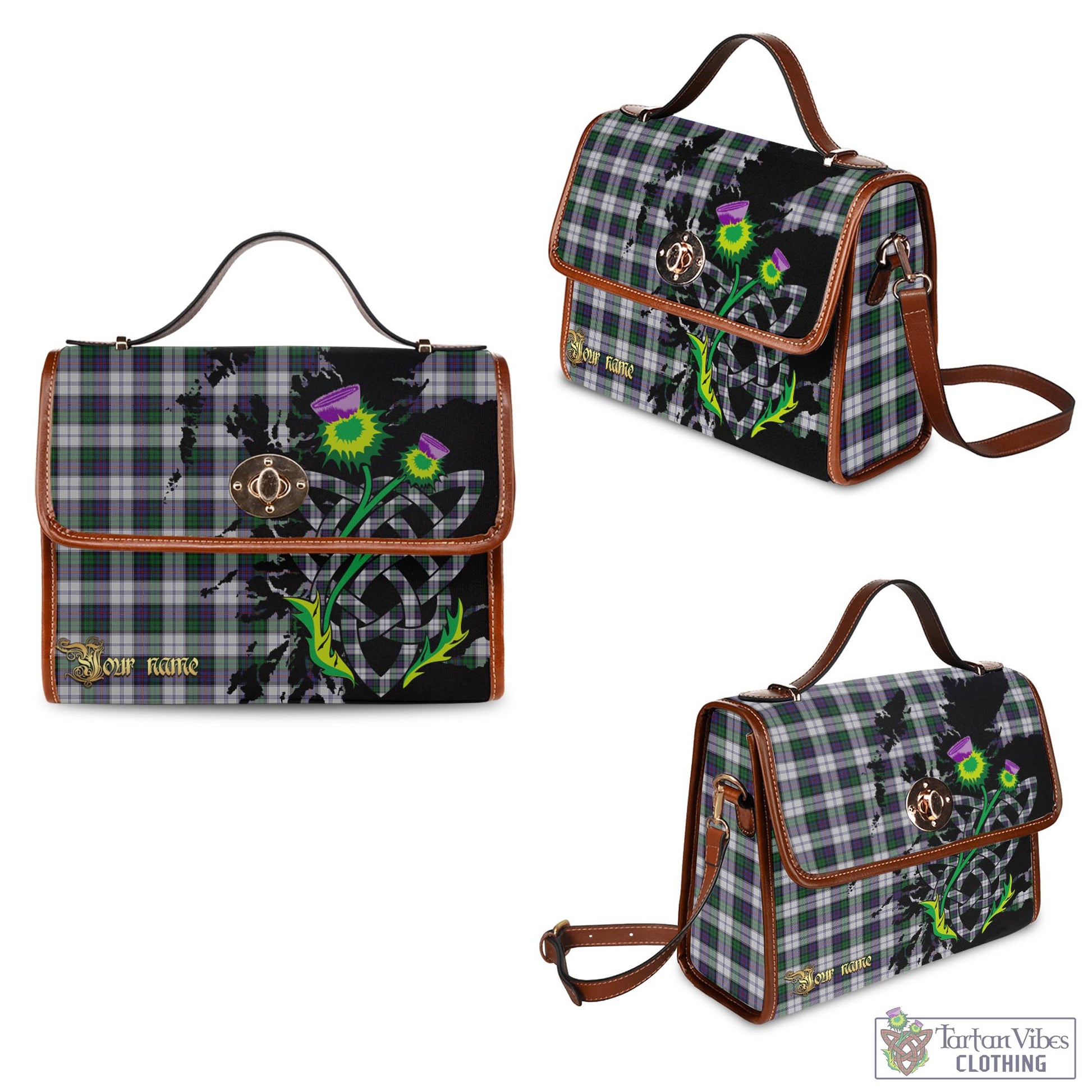 Tartan Vibes Clothing Campbell of Cawdor Dress Tartan Waterproof Canvas Bag with Scotland Map and Thistle Celtic Accents