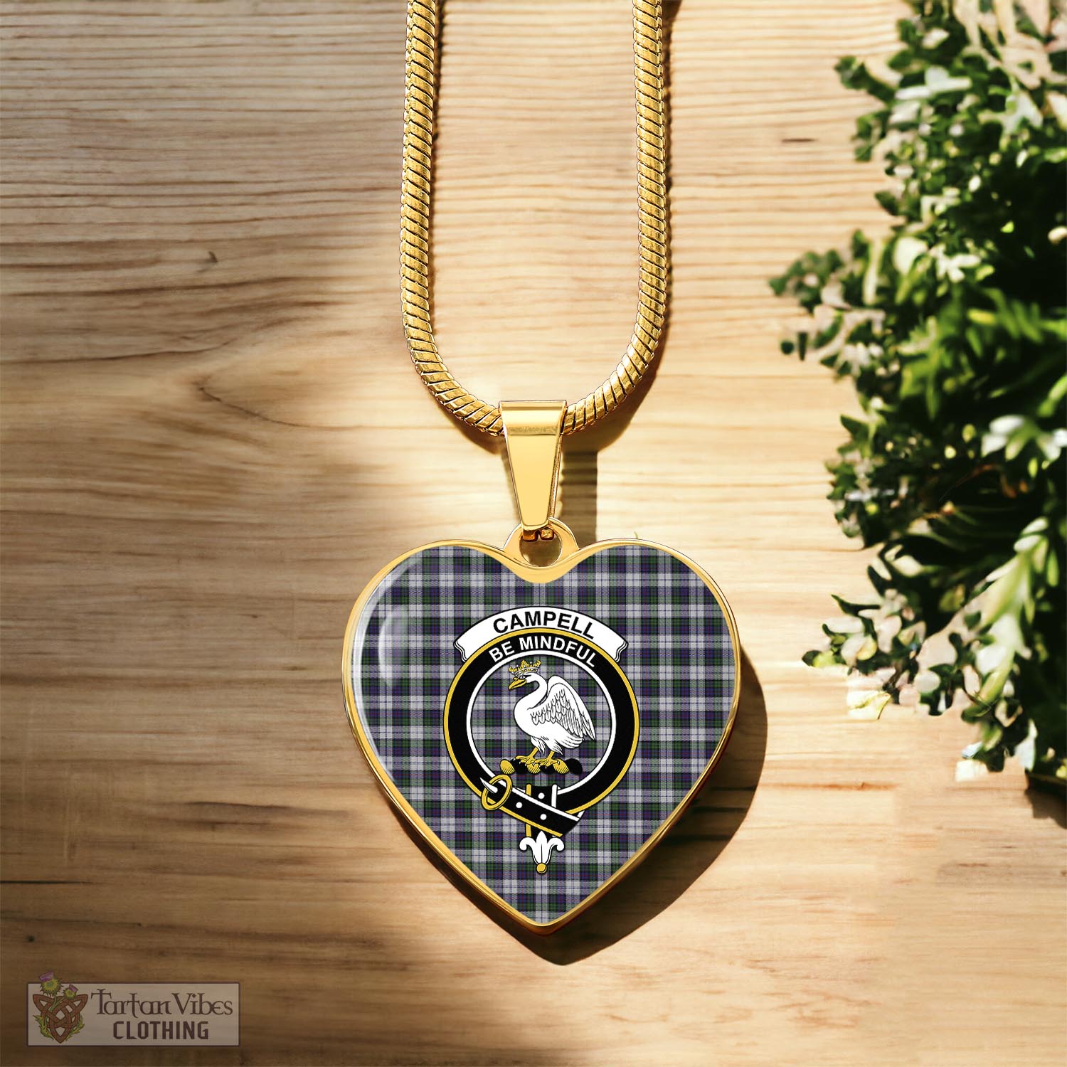 Tartan Vibes Clothing Campbell of Cawdor Dress Tartan Heart Necklace with Family Crest