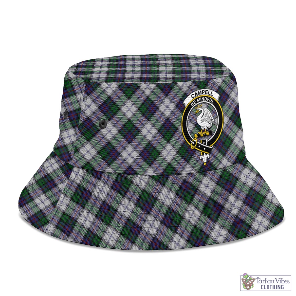 Tartan Vibes Clothing Campbell of Cawdor Dress Tartan Bucket Hat with Family Crest