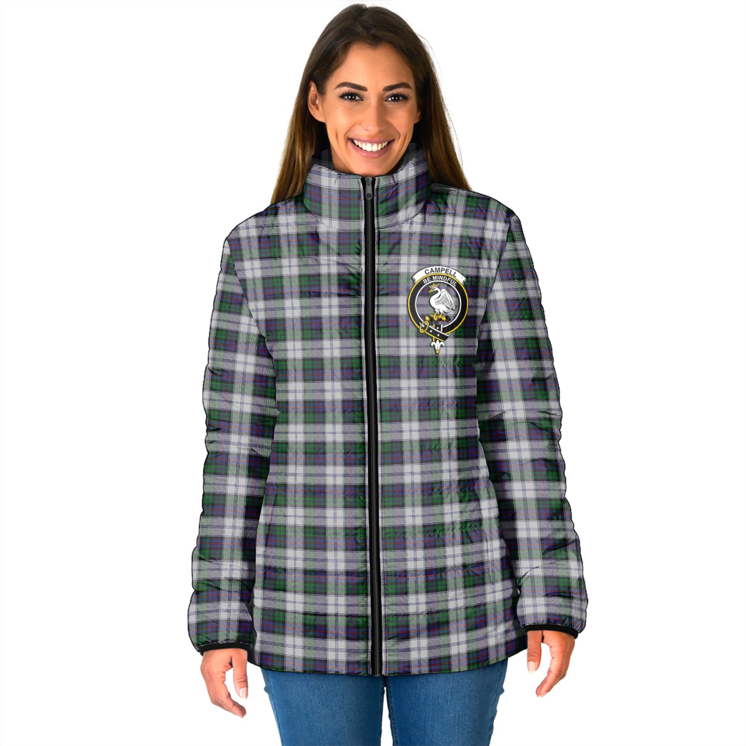 Campbell of Cawdor Dress Tartan Padded Jacket with Family Crest - Tartan Vibes Clothing