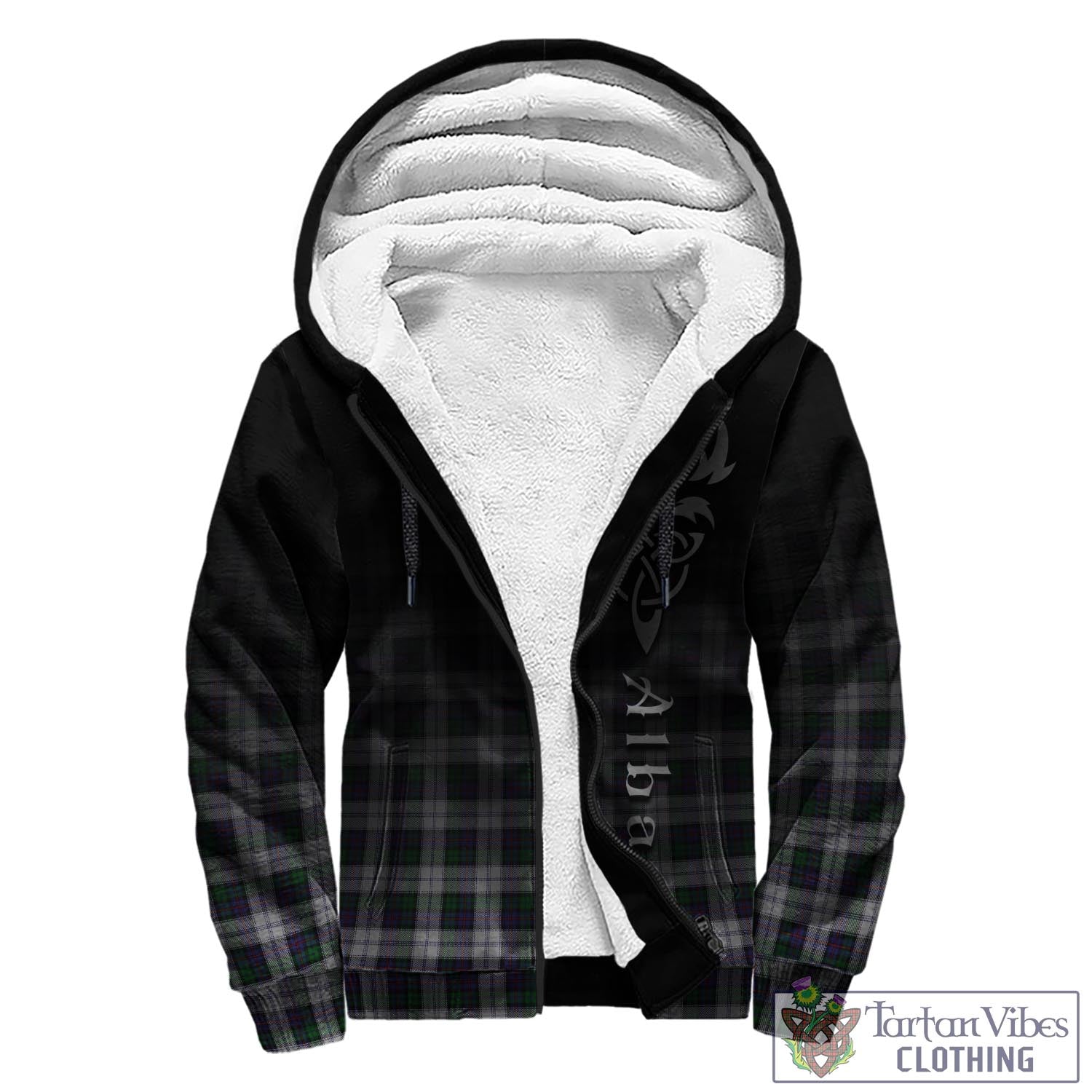 Tartan Vibes Clothing Campbell of Cawdor Dress Tartan Sherpa Hoodie Featuring Alba Gu Brath Family Crest Celtic Inspired