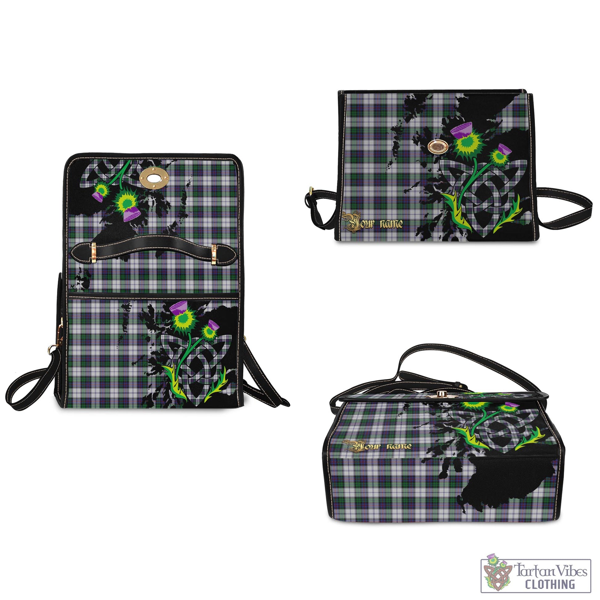 Tartan Vibes Clothing Campbell of Cawdor Dress Tartan Waterproof Canvas Bag with Scotland Map and Thistle Celtic Accents