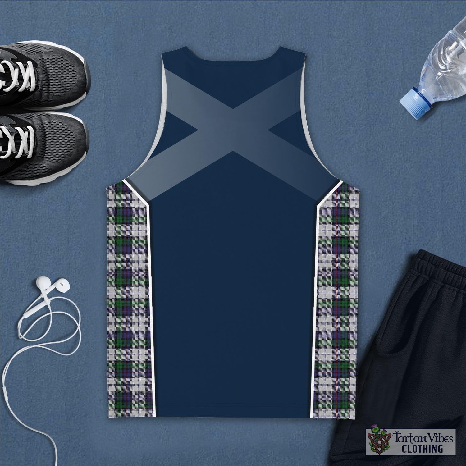 Tartan Vibes Clothing Campbell of Cawdor Dress Tartan Men's Tanks Top with Family Crest and Scottish Thistle Vibes Sport Style