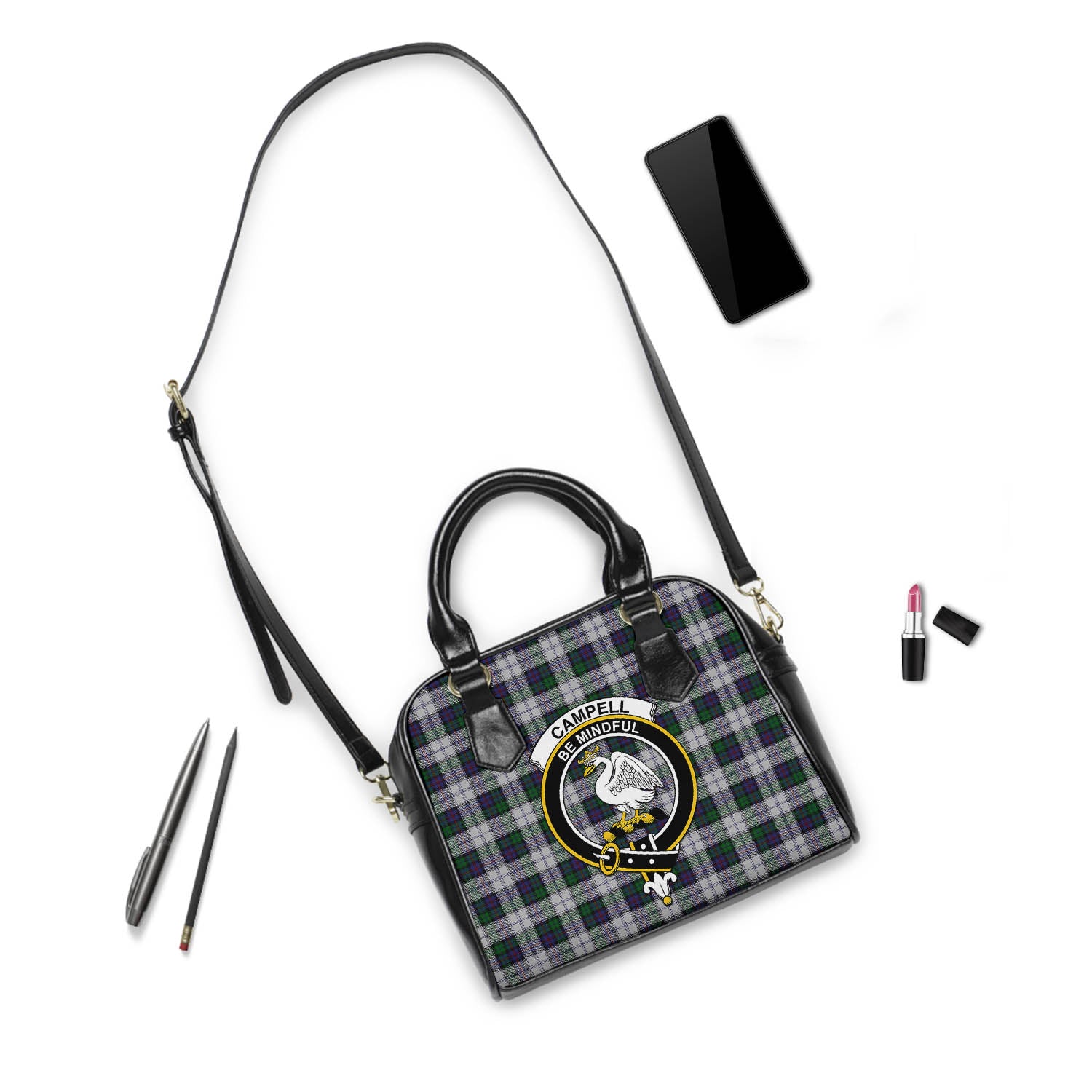 Campbell of Cawdor Dress Tartan Shoulder Handbags with Family Crest - Tartanvibesclothing