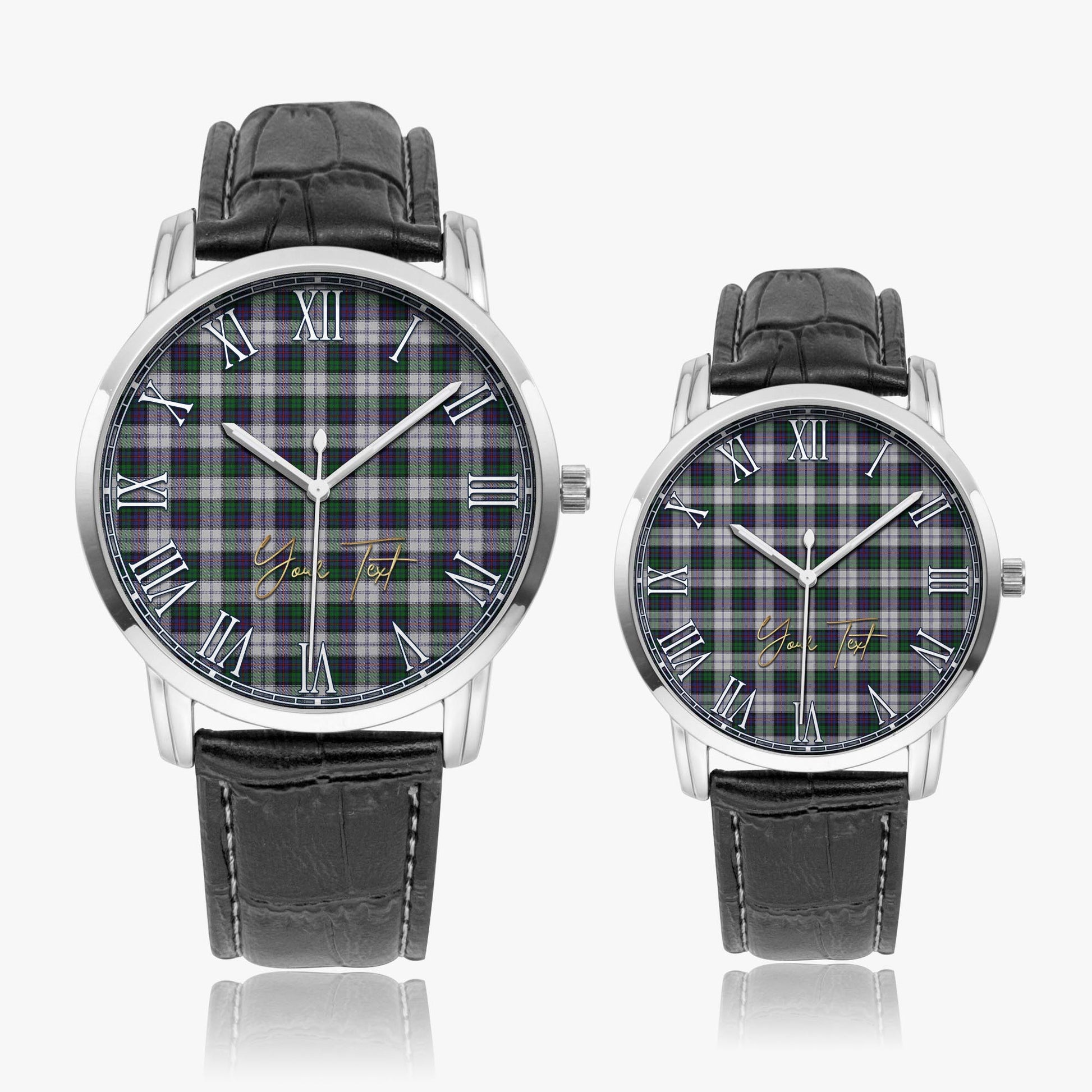 Campbell of Cawdor Dress Tartan Personalized Your Text Leather Trap Quartz Watch Wide Type Silver Case With Black Leather Strap - Tartanvibesclothing