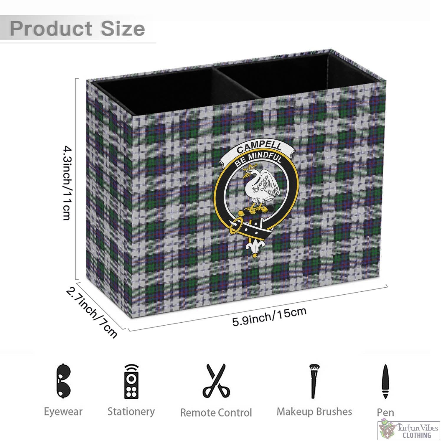 Tartan Vibes Clothing Campbell of Cawdor Dress Tartan Pen Holder with Family Crest