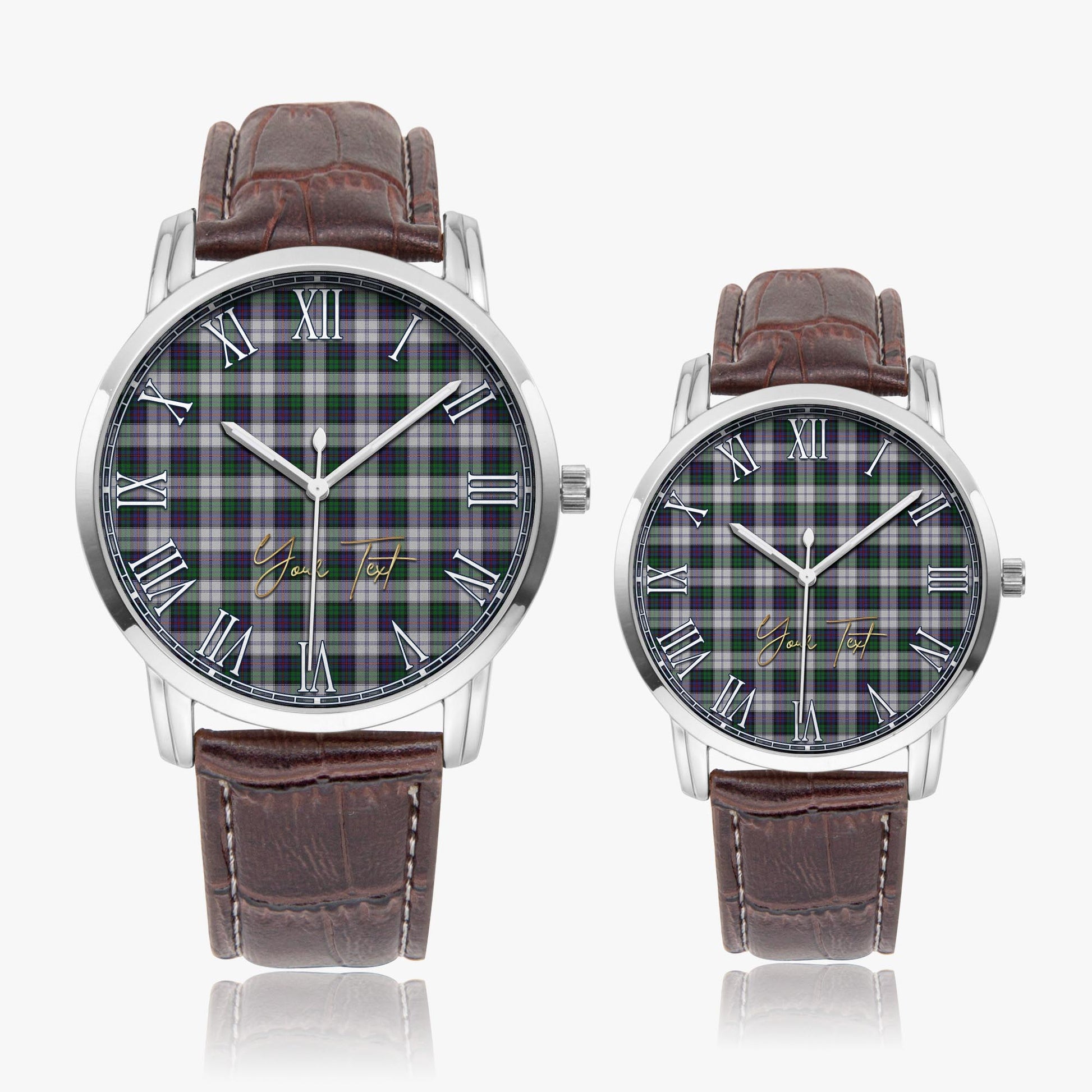 Campbell of Cawdor Dress Tartan Personalized Your Text Leather Trap Quartz Watch Wide Type Silver Case With Brown Leather Strap - Tartanvibesclothing