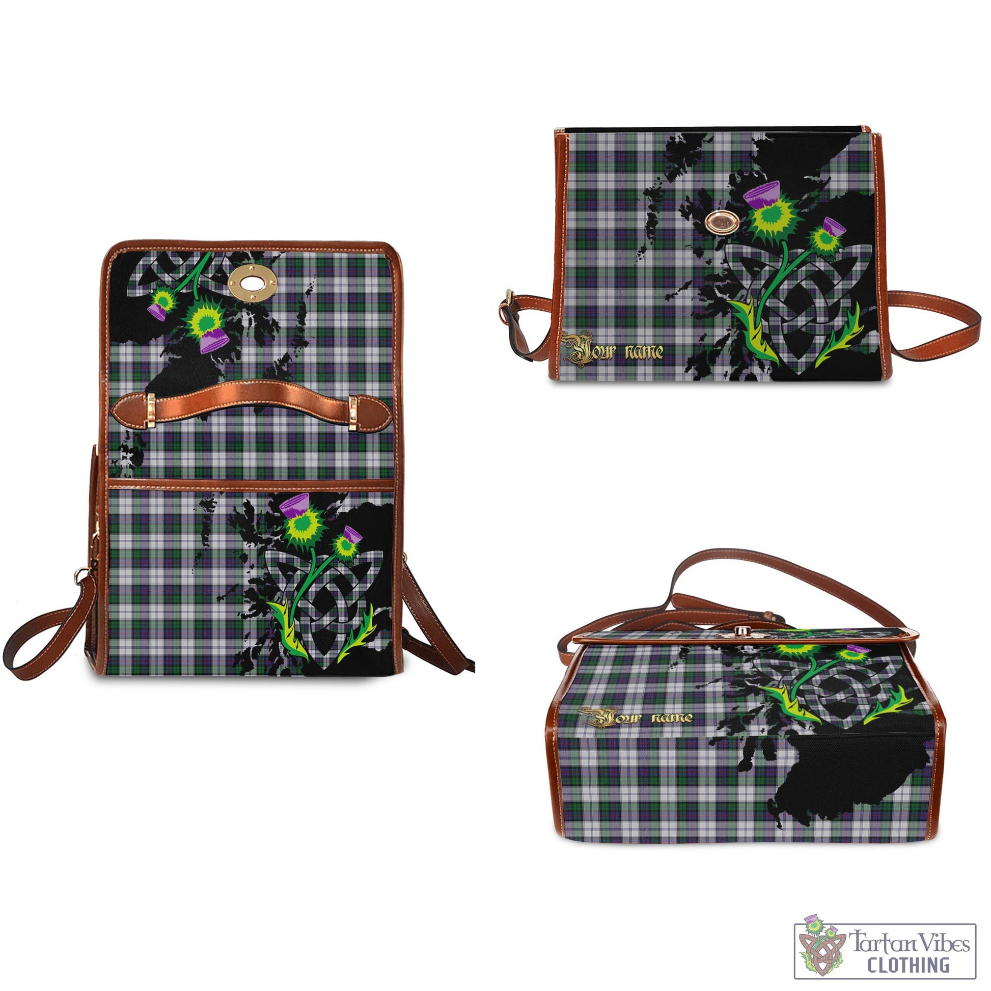 Tartan Vibes Clothing Campbell of Cawdor Dress Tartan Waterproof Canvas Bag with Scotland Map and Thistle Celtic Accents