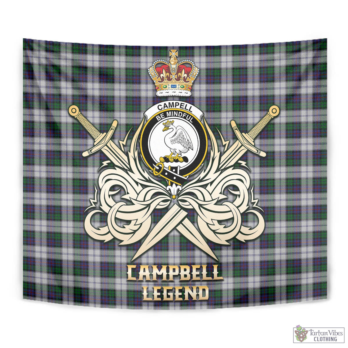 Tartan Vibes Clothing Campbell of Cawdor Dress Tartan Tapestry with Clan Crest and the Golden Sword of Courageous Legacy