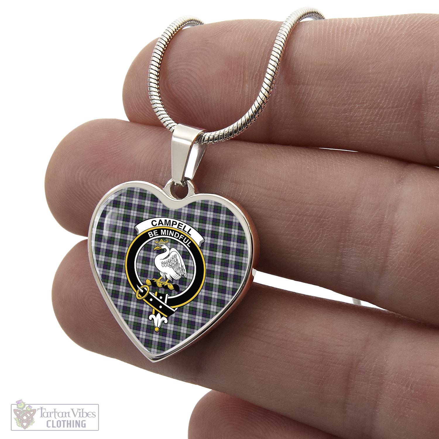 Tartan Vibes Clothing Campbell of Cawdor Dress Tartan Heart Necklace with Family Crest