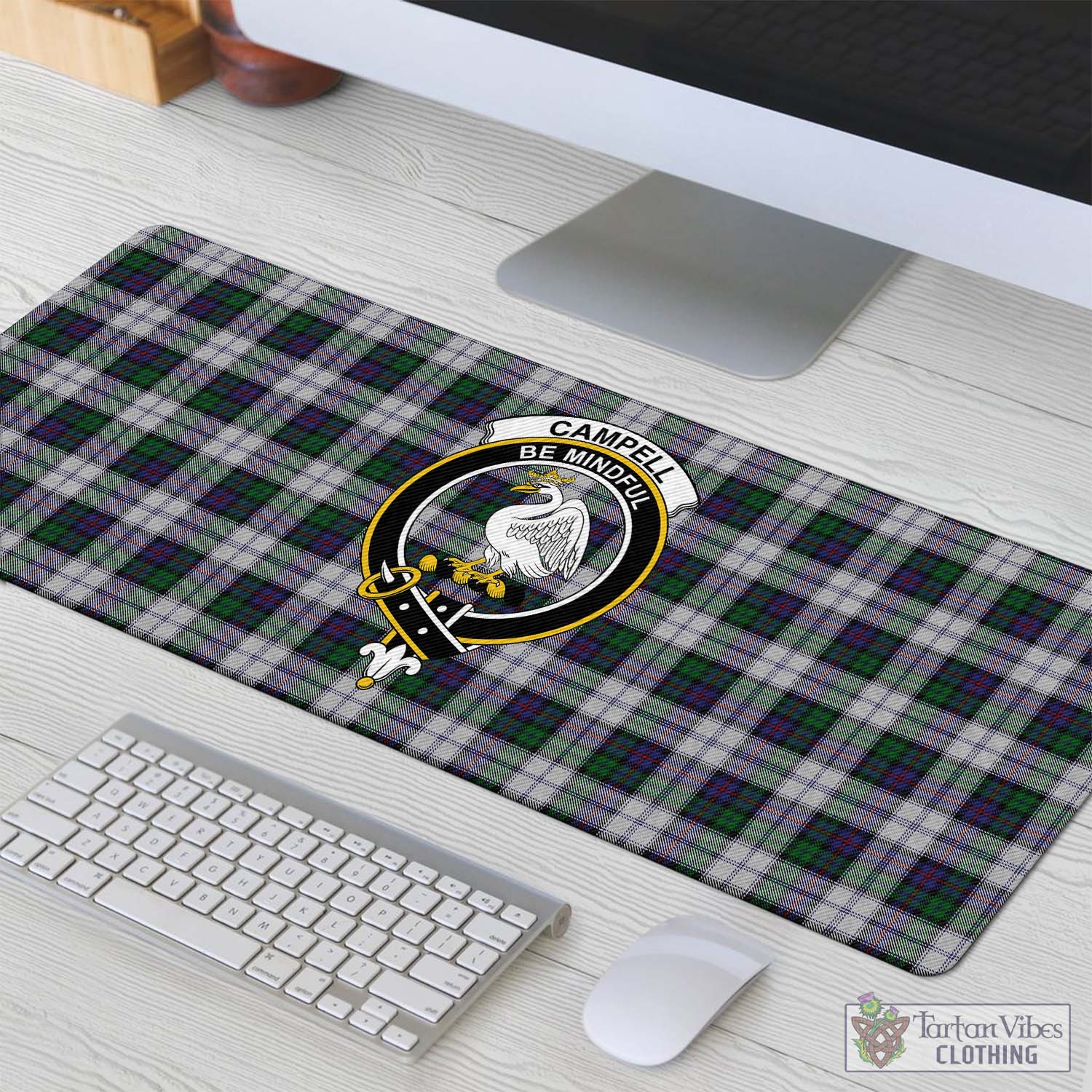 Tartan Vibes Clothing Campbell of Cawdor Dress Tartan Mouse Pad with Family Crest