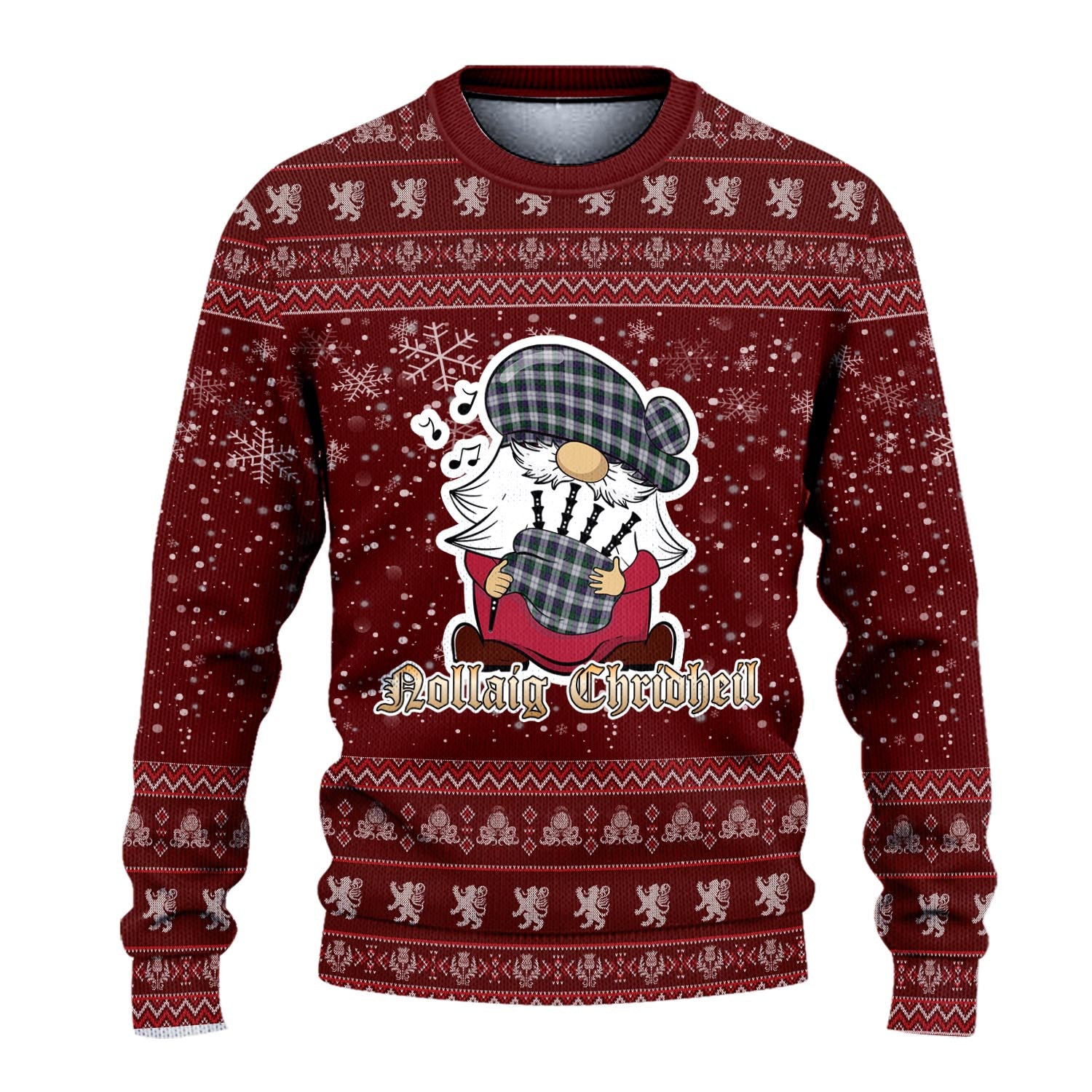 Campbell of Cawdor Dress Clan Christmas Family Knitted Sweater with Funny Gnome Playing Bagpipes - Tartanvibesclothing