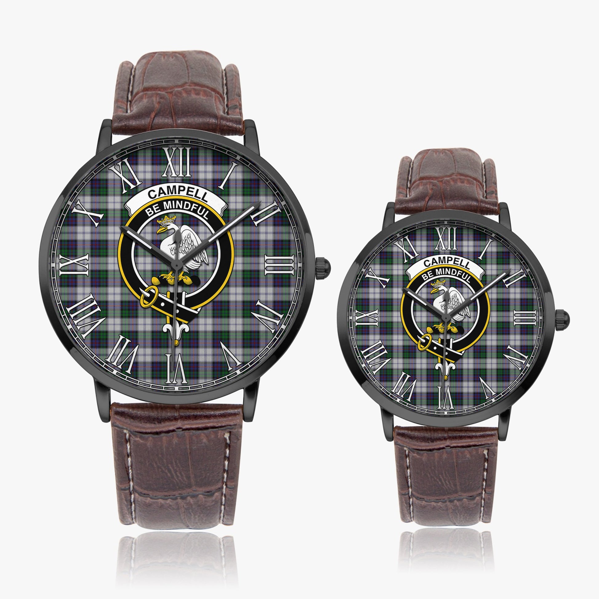 Campbell of Cawdor Dress Tartan Family Crest Leather Strap Quartz Watch - Tartanvibesclothing