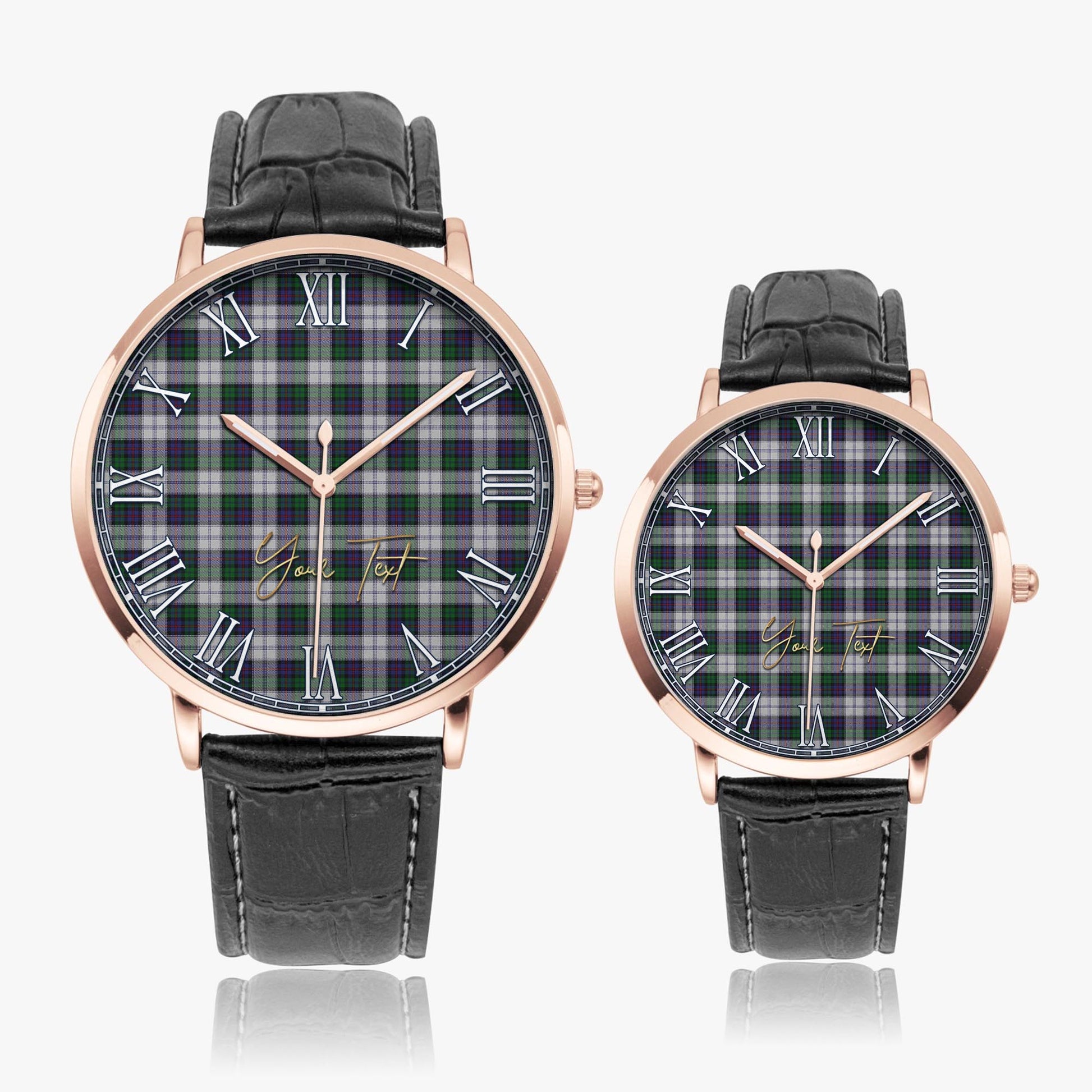 Campbell of Cawdor Dress Tartan Personalized Your Text Leather Trap Quartz Watch Ultra Thin Rose Gold Case With Black Leather Strap - Tartanvibesclothing