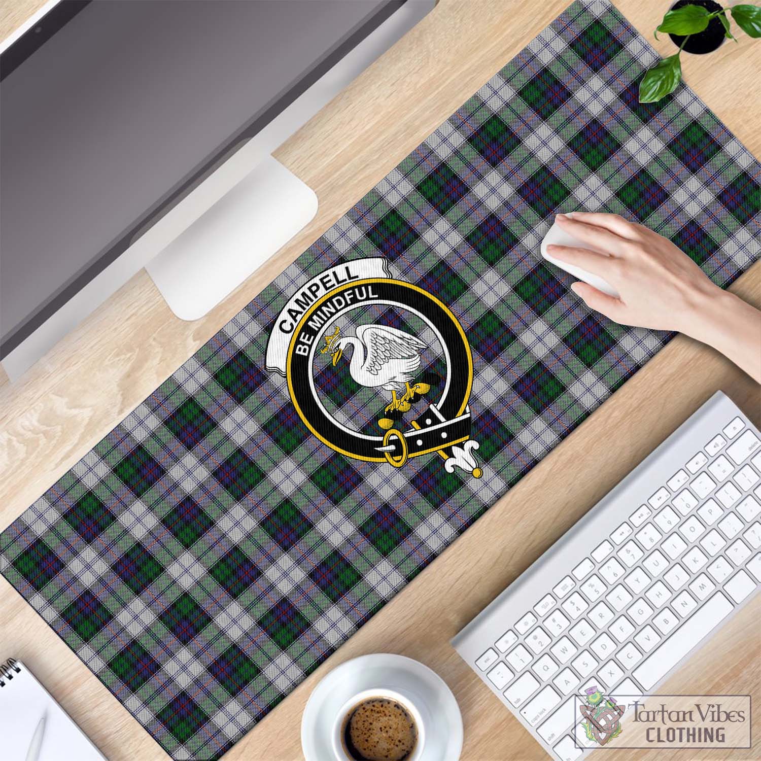 Tartan Vibes Clothing Campbell of Cawdor Dress Tartan Mouse Pad with Family Crest