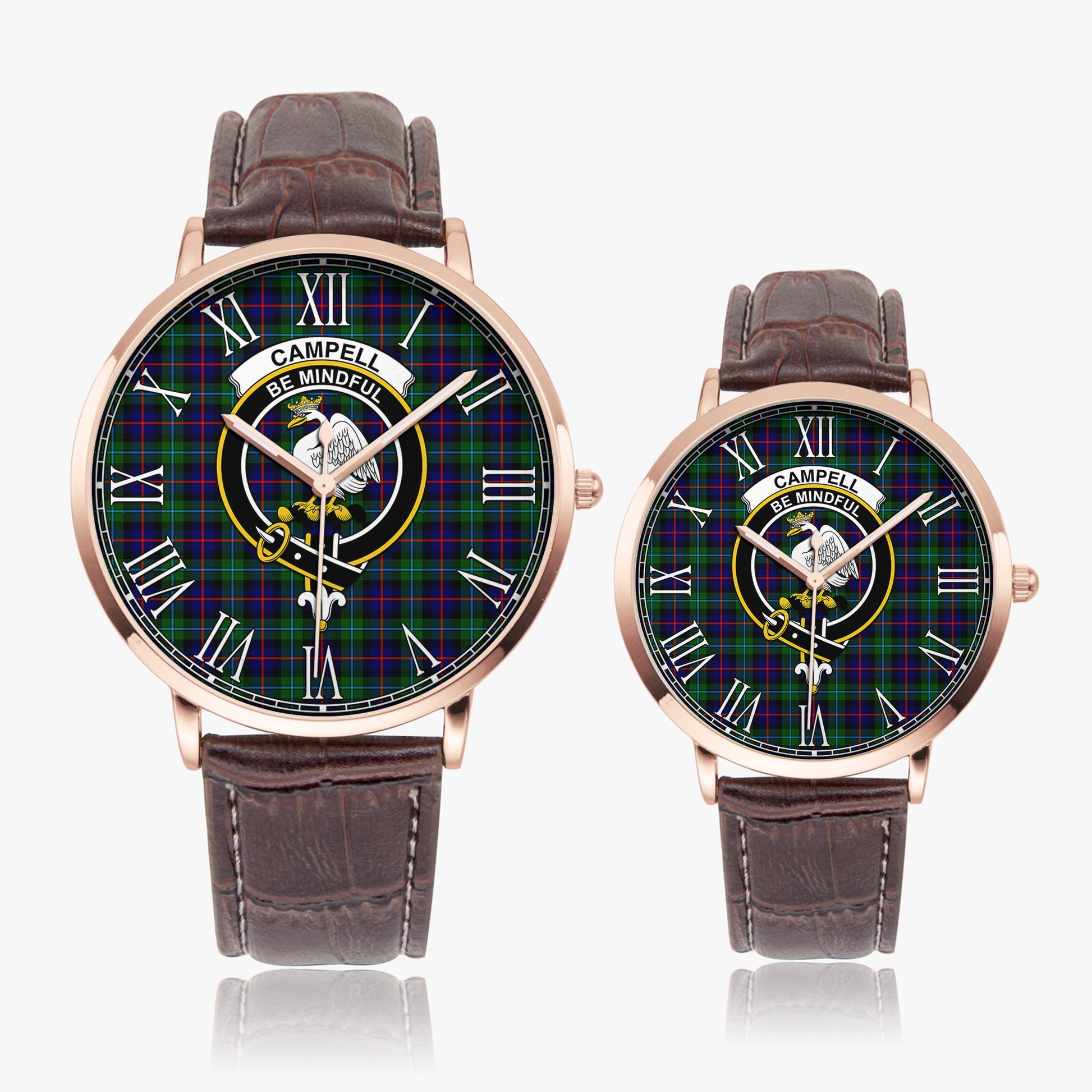 Campbell of Cawdor Modern Tartan Family Crest Leather Strap Quartz Watch - Tartanvibesclothing