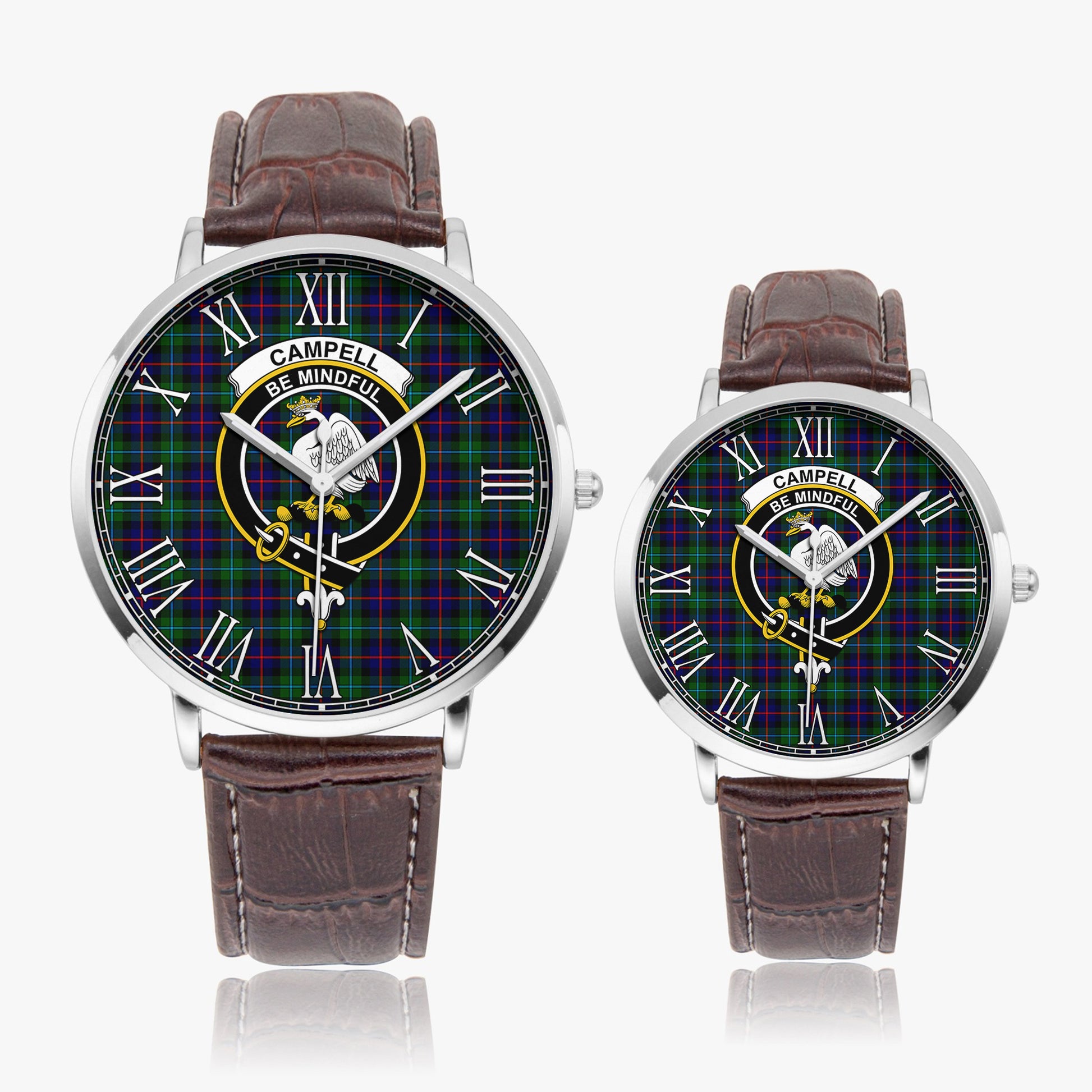 Campbell of Cawdor Modern Tartan Family Crest Leather Strap Quartz Watch - Tartanvibesclothing