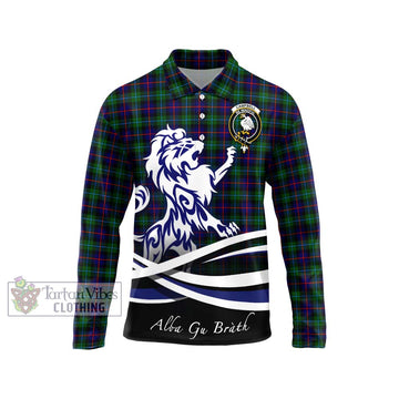 Campbell of Cawdor Modern Tartan Long Sleeve Polo Shirt with Alba Gu Brath Regal Lion Emblem