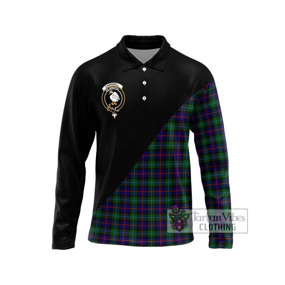 Tartan Vibes Clothing Campbell of Cawdor Modern Tartan Long Sleeve Polo Shirt with Family Crest and Military Logo Style