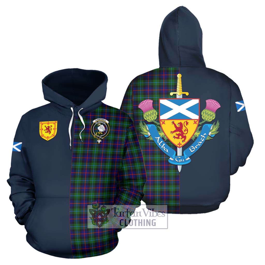 Tartan Vibes Clothing Campbell of Cawdor Modern Tartan Hoodie with Scottish Lion Royal Arm Half Style