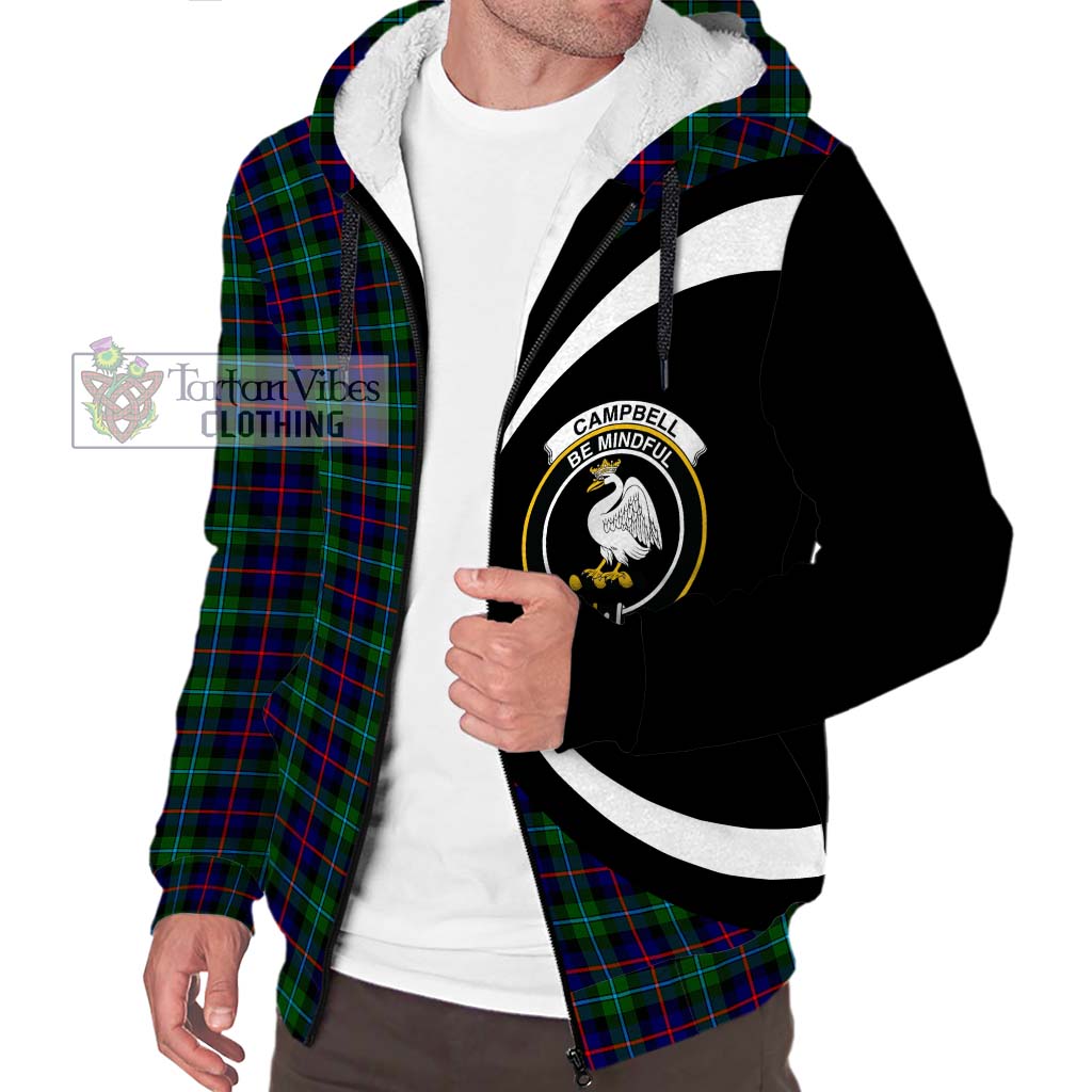 Tartan Vibes Clothing Campbell of Cawdor Modern Tartan Sherpa Hoodie with Family Crest Circle Style