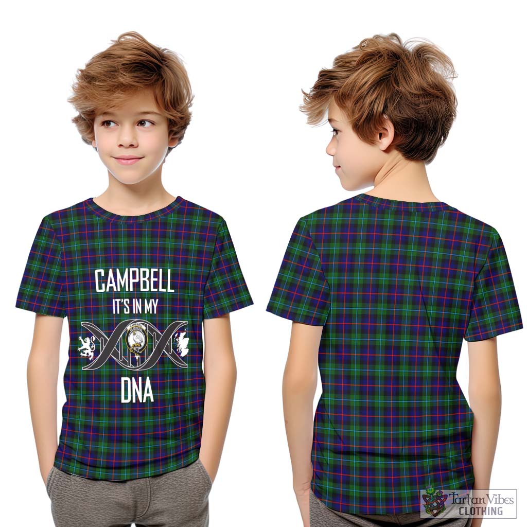 Tartan Vibes Clothing Campbell of Cawdor Modern Tartan Kid T-Shirt with Family Crest DNA In Me Style