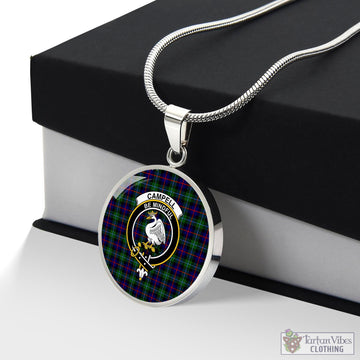 Campbell of Cawdor Modern Tartan Circle Necklace with Family Crest