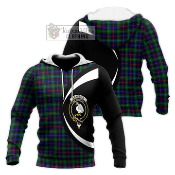 Campbell of Cawdor Modern Tartan Knitted Hoodie with Family Crest Circle Style