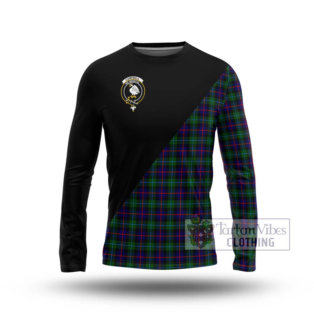 Tartan Vibes Clothing Campbell of Cawdor Modern Tartan Long Sleeve T-Shirt with Family Crest and Military Logo Style