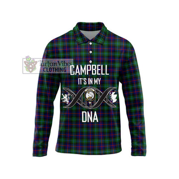 Campbell of Cawdor Modern Tartan Long Sleeve Polo Shirt with Family Crest DNA In Me Style