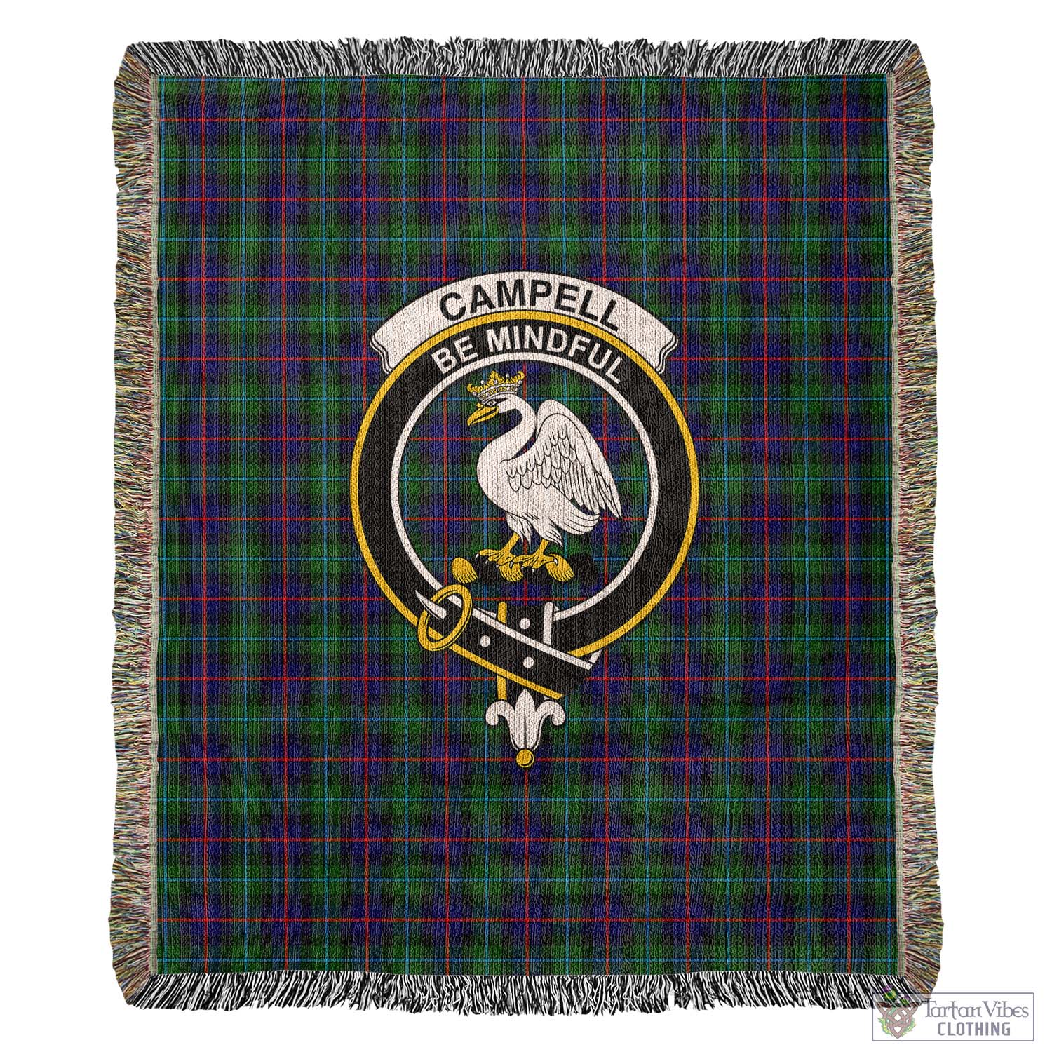 Tartan Vibes Clothing Campbell of Cawdor Modern Tartan Woven Blanket with Family Crest