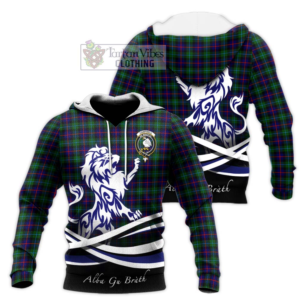 Tartan Vibes Clothing Campbell of Cawdor Modern Tartan Knitted Hoodie with Alba Gu Brath Regal Lion Emblem