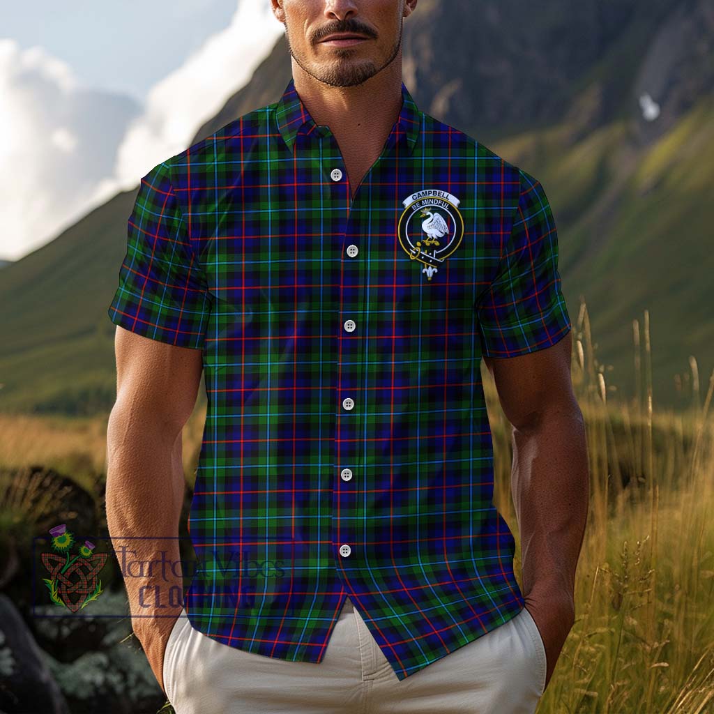 Tartan Vibes Clothing Campbell of Cawdor Modern Tartan Cotton Hawaiian Shirt with Family Crest