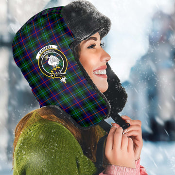 Campbell of Cawdor Modern Tartan Winter Trapper Hat with Family Crest