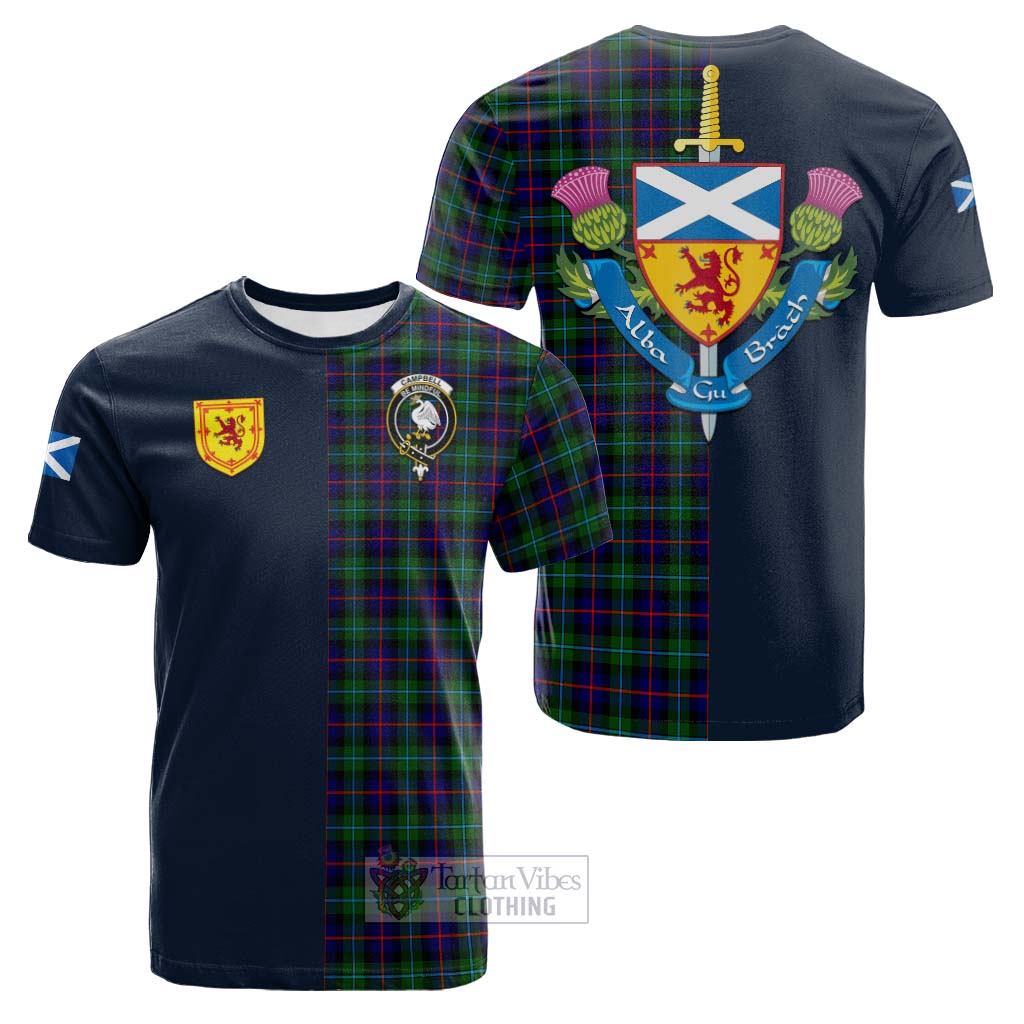 Tartan Vibes Clothing Campbell of Cawdor Modern Tartan Cotton T-shirt with Scottish Lion Royal Arm Half Style