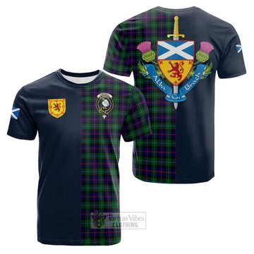 Campbell of Cawdor Modern Tartan Cotton T-shirt with Scottish Lion Royal Arm Half Style