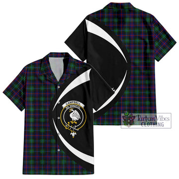 Campbell of Cawdor Modern Tartan Short Sleeve Button Up with Family Crest Circle Style