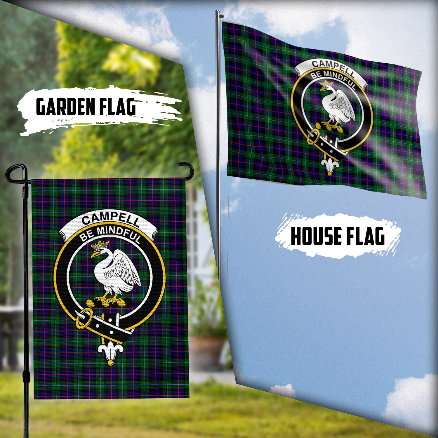 Campbell of Cawdor Modern Tartan Flag with Family Crest Garden Flag (Vertical) - Tartan Vibes Clothing