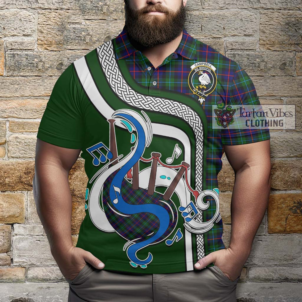 Tartan Vibes Clothing Campbell of Cawdor Modern Tartan Polo Shirt with Epic Bagpipe Style