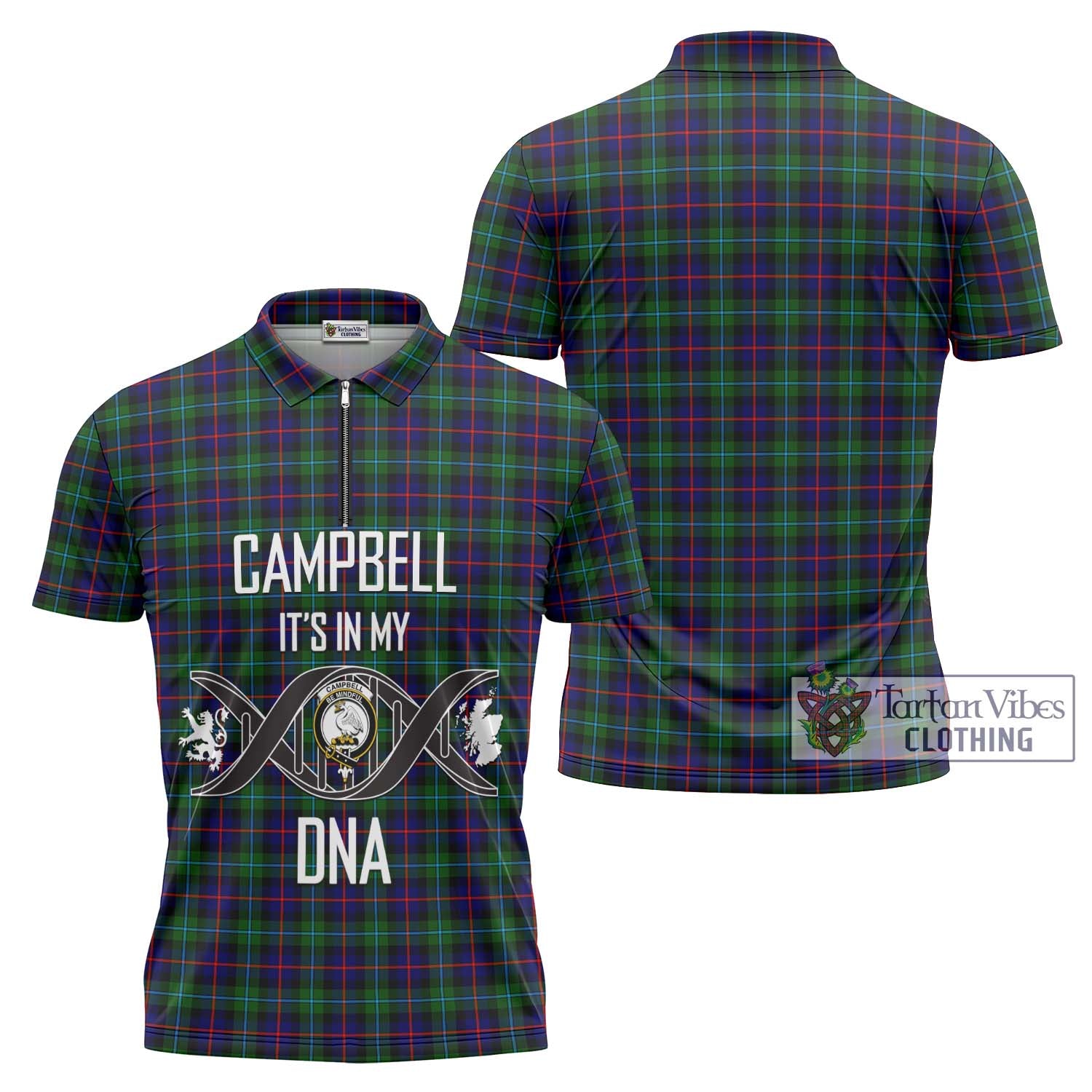 Tartan Vibes Clothing Campbell of Cawdor Modern Tartan Zipper Polo Shirt with Family Crest DNA In Me Style