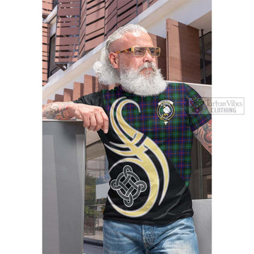 Campbell of Cawdor Modern Tartan Cotton T-shirt with Family Crest and Celtic Symbol Style