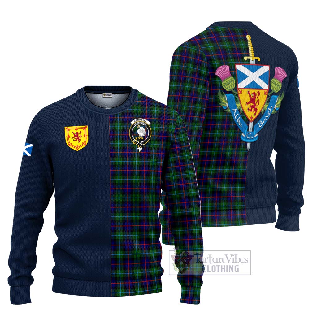 Tartan Vibes Clothing Campbell of Cawdor Modern Tartan Knitted Sweater with Scottish Lion Royal Arm Half Style