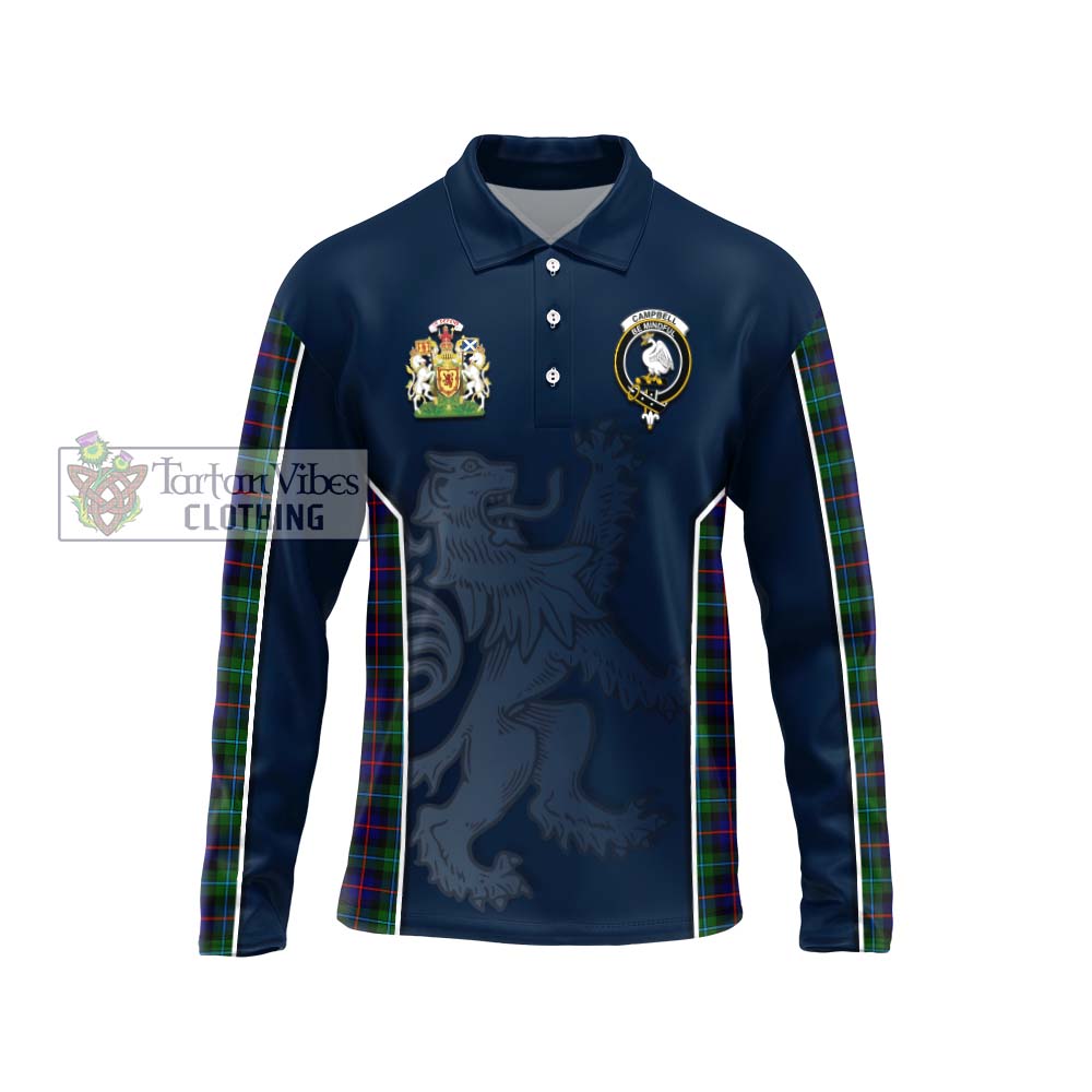 Tartan Vibes Clothing Campbell of Cawdor Modern Tartan Long Sleeve Polo Shirt with Family Crest and Lion Rampant Vibes Sport Style