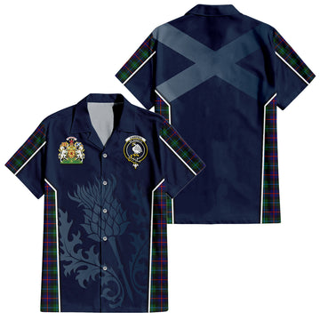 Campbell of Cawdor Modern Tartan Short Sleeve Button Up Shirt with Family Crest and Scottish Thistle Vibes Sport Style